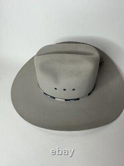 STETSON 5X BEAVER COWBOY HAT 6 5/8 Mist Grey With Blue And White