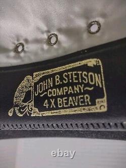 STETSON XXXX 4X Beaver Carson Felt Black Western Leather Band Cowboy Hat Size 7