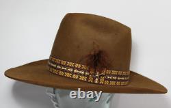 Size 7 1/8 57 Vintage Stetson 3X Beaver Fur Felt Cowboy Hat Brown Made in USA