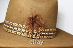 Size 7 1/8 57 Vintage Stetson 3X Beaver Fur Felt Cowboy Hat Brown Made in USA