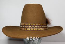 Size 7 1/8 57 Vintage Stetson 3X Beaver Fur Felt Cowboy Hat Brown Made in USA