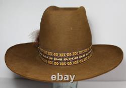 Size 7 1/8 57 Vintage Stetson 3X Beaver Fur Felt Cowboy Hat Brown Made in USA