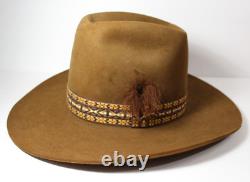 Size 7 1/8 57 Vintage Stetson 3X Beaver Fur Felt Cowboy Hat Brown Made in USA