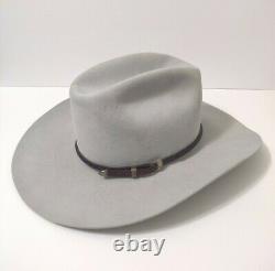 Steston Cowboy Western Hat Size 7-1/8 57 5x Beaver Gray with burgundy band
