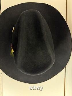 Stetson 3X Beaver COWBOY HAT Size 7 Black WithBlack HatBand Feather XXX Stetson