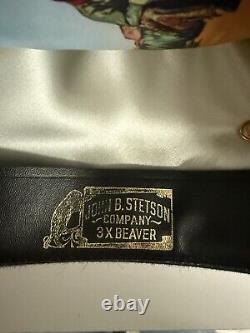 Stetson 3X Beaver COWBOY HAT Size 7 Black WithBlack HatBand Feather XXX Stetson