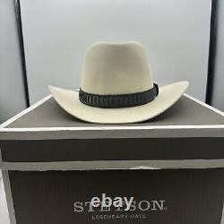 Stetson 5X Beaver Cowboy Hat Size 6 7/8 Beige With Box Feather