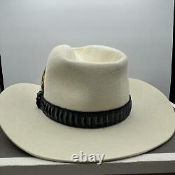 Stetson 5X Beaver Cowboy Hat Size 6 7/8 Beige With Box Feather