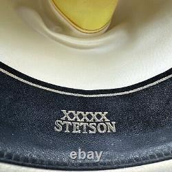 Stetson 5X Beaver Cowboy Hat Size 6 7/8 Beige With Box Feather