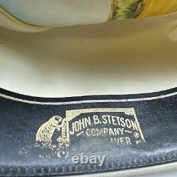 Stetson 5X Beaver Cowboy Hat Size 6 7/8 Beige With Box Feather