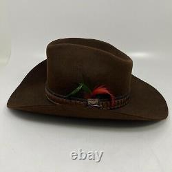 Stetson Cowboy 4X Beaver Hat With Buckle & Feather Brown JBS Pin Size 6 3/4