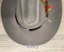 Stetson Gray 3X XXX Beaver Western Cowboy Hat Size 7 1/4 Feather Band