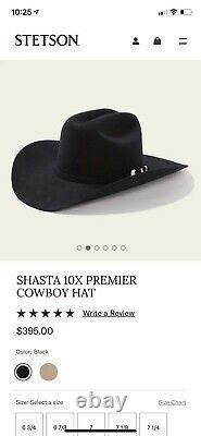 Stetson Shasta 10x Beaver Fur Felt Cowboy Hat Black
