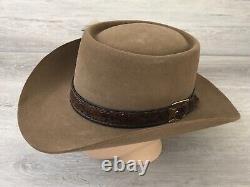 Stetson XXX Beaver Rancher Cowboy Hat Mens Sz 7-3/8 Brown Leather Band & Feather