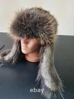 Ushanka fur hat made from beaver fur, Aviator winter hat, Beaver Fur Trapper Hat