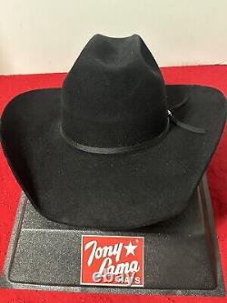 VTG 10X Beaver Tony Lama Black Cowboy Rancher Western Hat Size 7 1/4 Long Oval