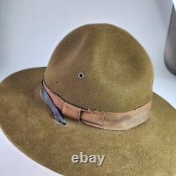 VTG Beaver Hat WWII Campaign Safari Siz 7 Long Oval Scout Master Sheriff Cap Hat