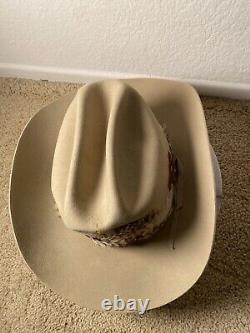 VTG John B. Stetson 4X Beaver Cowboy Hat with Feather Hatband Light Beige READ