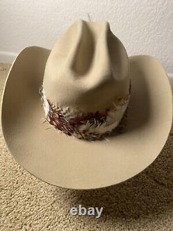 VTG John B. Stetson 4X Beaver Cowboy Hat with Feather Hatband Light Beige READ