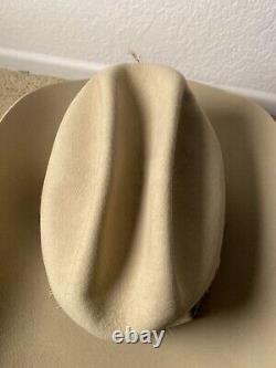 VTG John B. Stetson 4X Beaver Cowboy Hat with Feather Hatband Light Beige READ