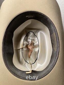 VTG John B. Stetson 4X Beaver Cowboy Hat with Feather Hatband Light Beige READ