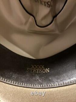 VTG John B. Stetson 4X Beaver Cowboy Hat with Feather Hatband Light Beige READ