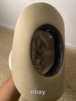 VTG John B. Stetson 4X Beaver Cowboy Hat with Feather Hatband Light Beige READ