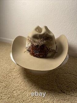 VTG John B. Stetson 4X Beaver Cowboy Hat with Feather Hatband Light Beige READ