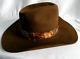 Vtg John B. Stetson Brown 4x Beaver Cowboy Hat With Feather Hatband Size 7 Withbox