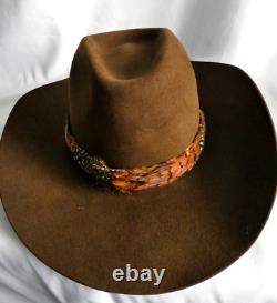 VTG John B. Stetson Brown 4X Beaver Cowboy Hat with Feather Hatband Size 7 withBox