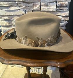 VTG John B Stetson Western Cowboy Hat Buckhorn 4X Beaver Beige Tan 7 3/4