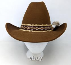 VTG John B Stetson XXX 3X Beaver Fur Brown Feather 7 1/4 Western Cowboy Hat RJ22