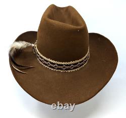 VTG John B Stetson XXX 3X Beaver Fur Brown Feather 7 1/4 Western Cowboy Hat RJ22