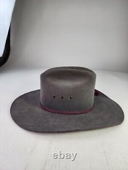 VTG Stetson 4X Beaver Feather Gray HAT Size 6 3/4 Cowboy Hat Long Oval Western