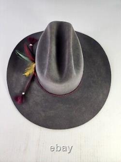 VTG Stetson 4X Beaver Feather Gray HAT Size 6 3/4 Cowboy Hat Long Oval Western