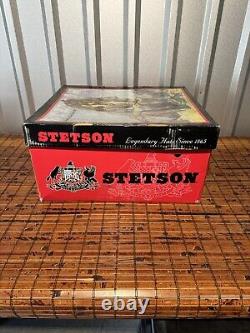 VTG Stetson 4XXXX Beaver Cowboy Western Hat 7 1/2 Black Size 60 W OG Box