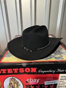 VTG Stetson 4XXXX Beaver Cowboy Western Hat 7 1/2 Black Size 60 W OG Box