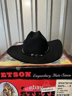 VTG Stetson 4XXXX Beaver Cowboy Western Hat 7 1/2 Black Size 60 W OG Box