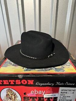 VTG Stetson 4XXXX Beaver Cowboy Western Hat 7 1/2 Black Size 60 W OG Box