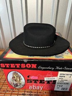 VTG Stetson 4XXXX Beaver Cowboy Western Hat 7 1/2 Black Size 60 W OG Box