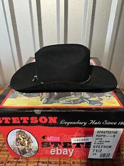 VTG Stetson 4XXXX Beaver Cowboy Western Hat 7 1/2 Black Size 60 W OG Box