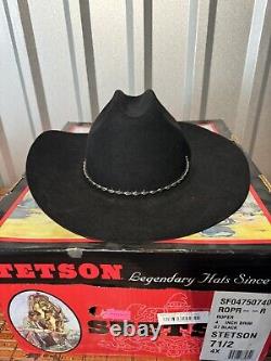 VTG Stetson 4XXXX Beaver Cowboy Western Hat 7 1/2 Black Size 60 W OG Box