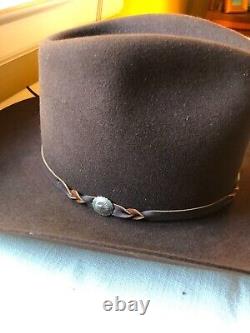 Vintage 10X Brown Beaver Cowboy Hat with Side Accent Feather Size 6 7/8