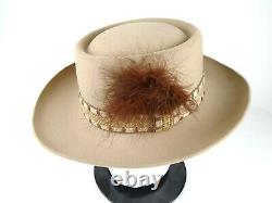 Vintage 5XXXXX Stetson Cowboy Hat Tan withHeadband Size 6 3/4 Waldon's Mineoua TX