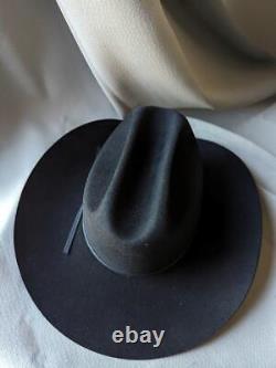 Vintage 7-1/2 cowboy hat RESISTOL black 3X fur felt LONG OVAL chute boss beaver