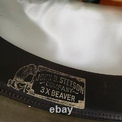 Vintage 7 1/4 John B Stetson 3X Beaver XXX Rancher Mens Cowboy Hat JBS Pin Taupe