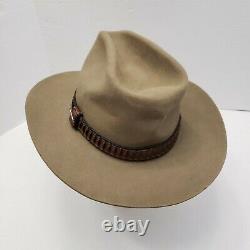 Vintage 7 1/4 John B Stetson 3X Beaver XXX Rancher Mens Cowboy Hat JBS Pin Taupe