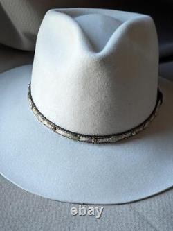 Vintage 7-3/8 cowboy hat MILLER HATS silver gray 8X BEAVER fur felt