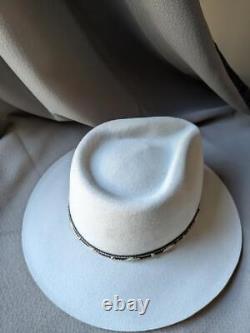 Vintage 7-3/8 cowboy hat MILLER HATS silver gray 8X BEAVER fur felt