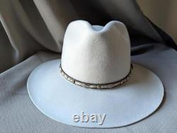 Vintage 7-3/8 cowboy hat MILLER HATS silver gray 8X BEAVER fur felt